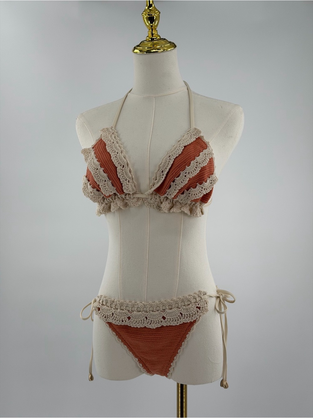 🆕 ZIMMERMANN 🧿 NWT Wylie Knit & Crochet Triangle Bikini, Coral - Sz 3 US 8/10 - Picture 4 of 16